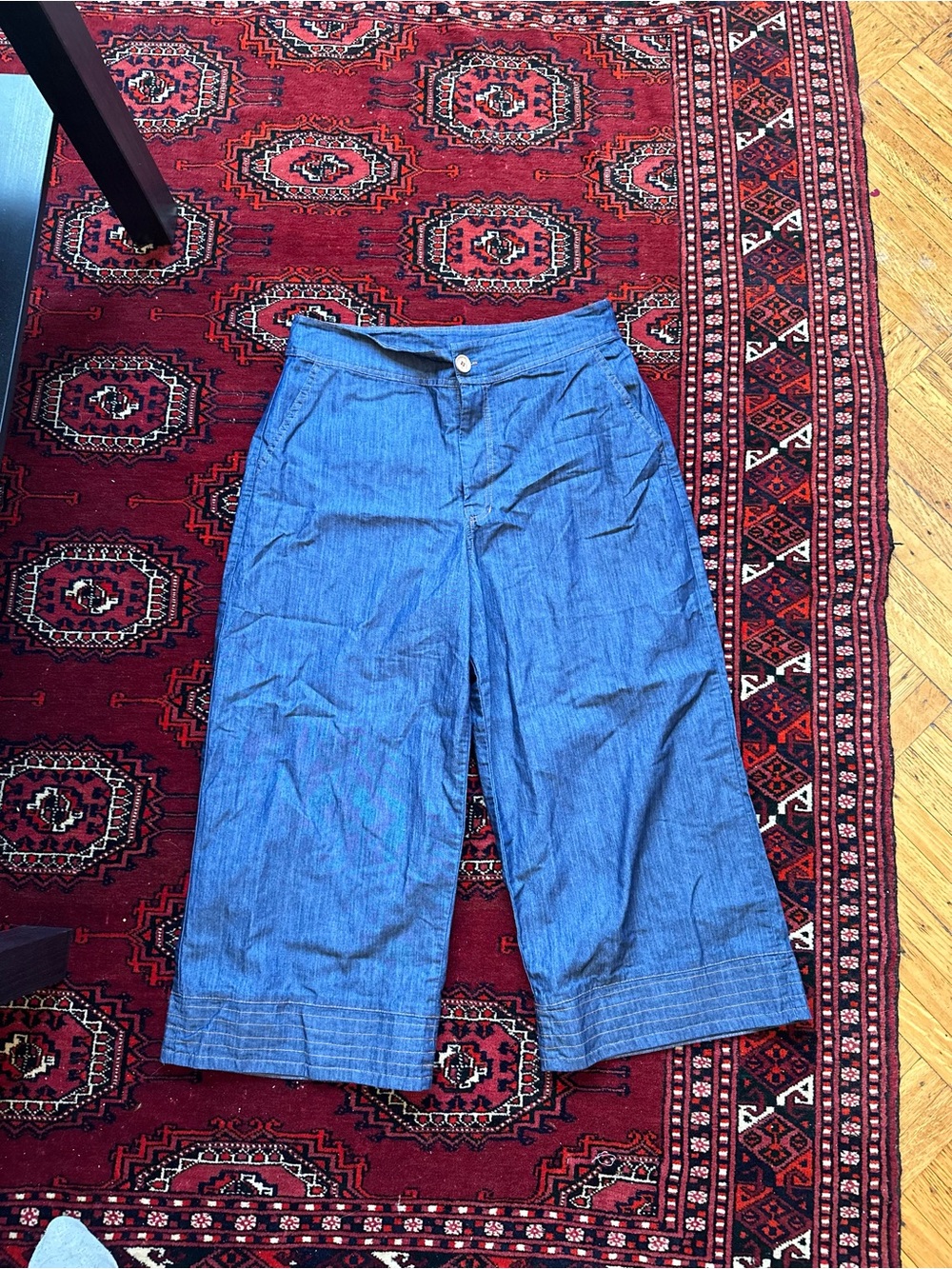 Women's Cropped Chambray Wide-Leg Pants - Blue